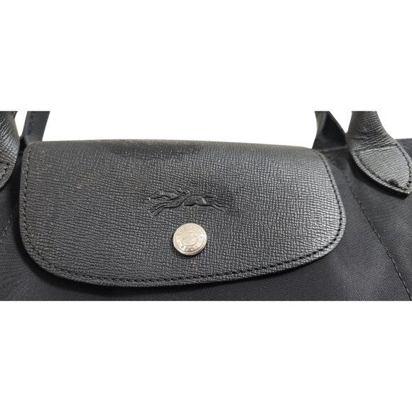 Longchamp Le Pliage Large Nylon Tote Bag Black Leather Trim Shoulder Purse - Picture 8 of 15